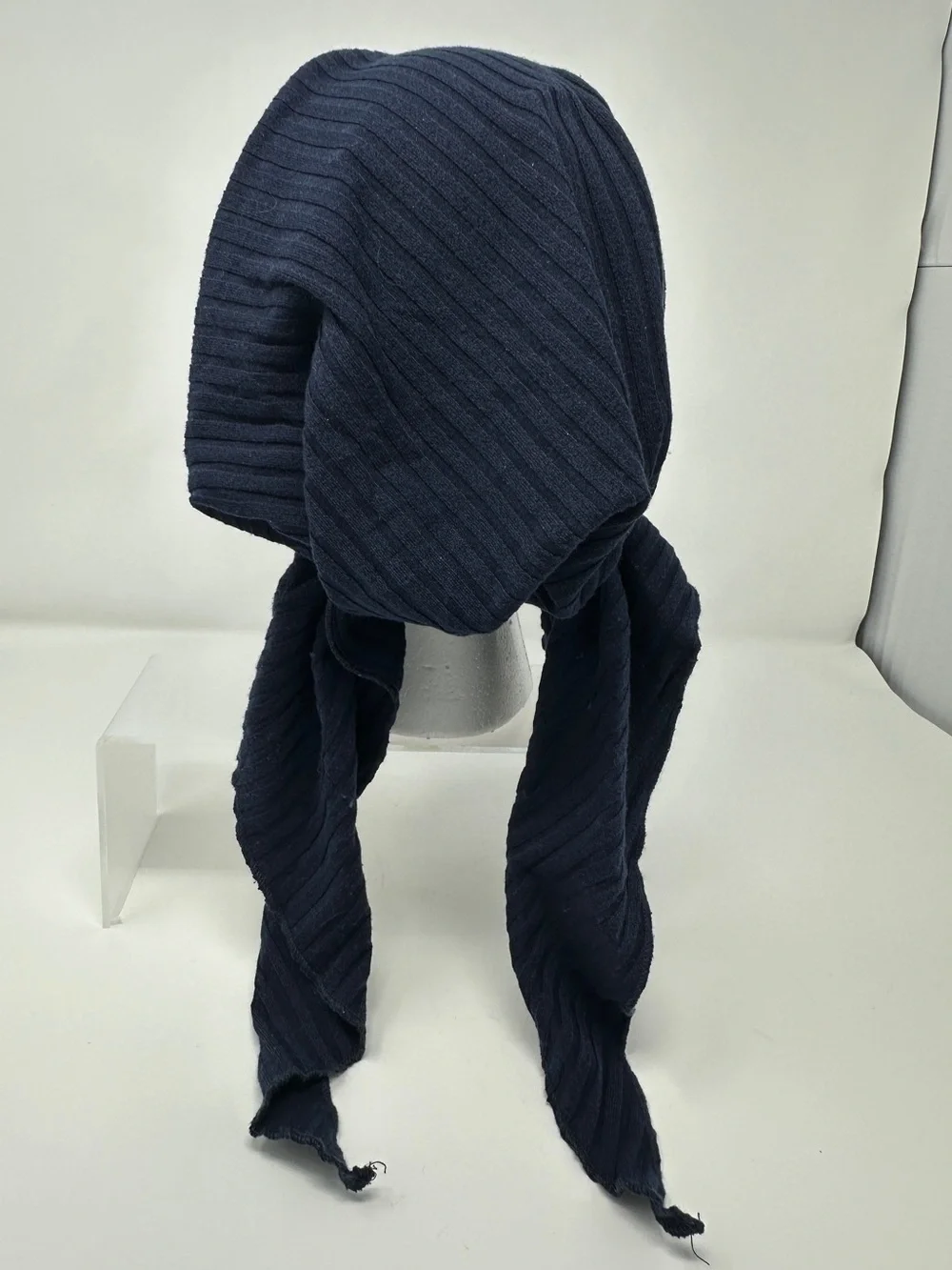 Women’s Navy blue Ribbed Headscarf  - Stylish headscarf tichel head Wrap beanie